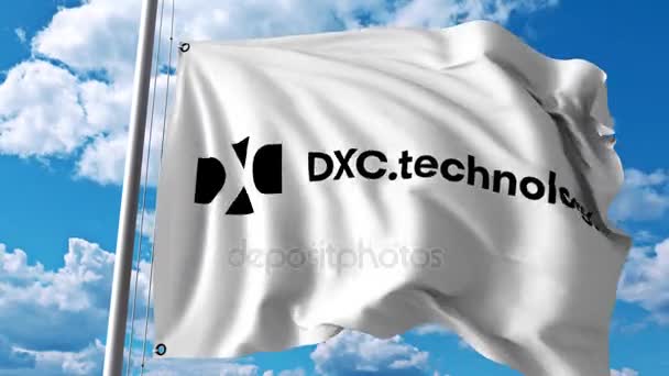 Dxc テクノロジーのロゴの旗を振っています。4 k 編集アニメーション — ストック動画
