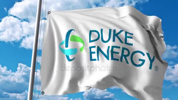 Macha flagą z logo Duke Energy. 4 k redakcji animacji — Wideo stockowe