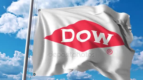 Wapperende vlag met Dow Chemical Company logo. 4 k redactionele animatie — Stockvideo