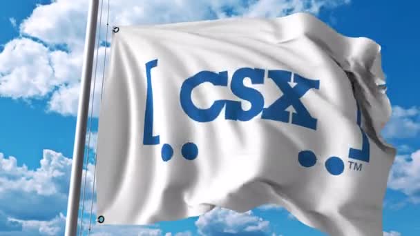 Drapeau avec logo CSX Corporation. Animation éditoriale 4K — Video