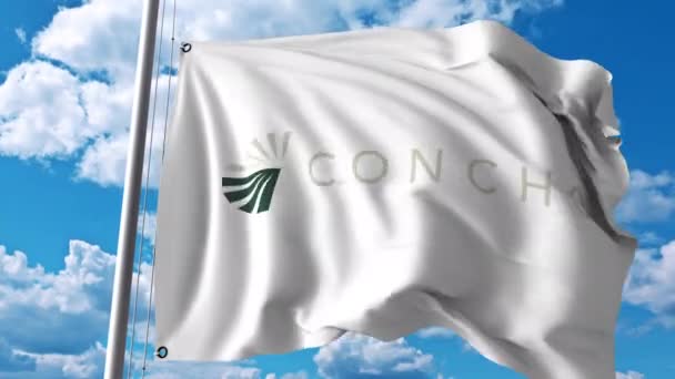 Concho kaynakları logolu bayrak sallıyor. 4 k editoryal animasyon — Stok video