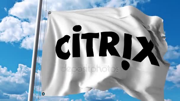 Vlající vlajka s logem Citrix Systems. 4 k redakční animace — Stock video
