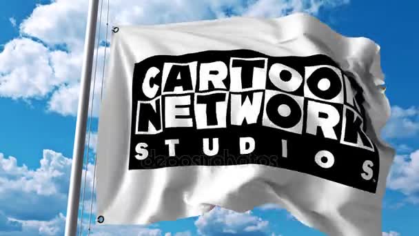 Wapperende vlag met Cartoon Network Studios logo. 4 k redactionele animatie — Stockvideo