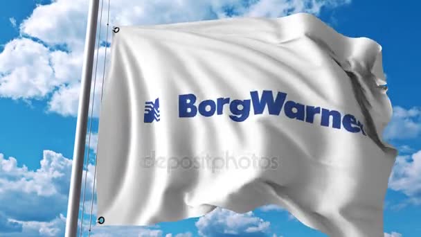 Borgwarner logolu bayrak sallıyor. 4 k editoryal animasyon — Stok video