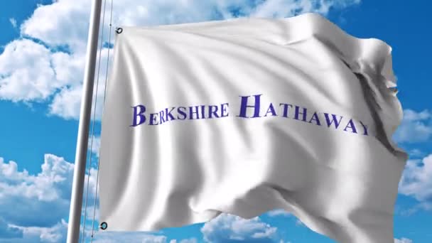 Berkshire Hathaway logolu bayrak sallıyor. 4 k editoryal animasyon — Stok video