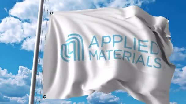 Drapeau ondulé avec logo Matériaux appliqués. Animation éditoriale 4K — Video