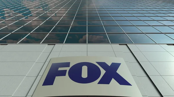Signage board with Fox Broadcasting Company logo. Modern office building facade. Editorial 3D rendering — Stock Photo, Image