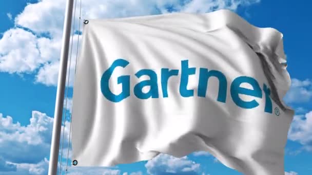 Bandera ondeante con logotipo de Gartner. Animación editorial 4K — Vídeo de stock