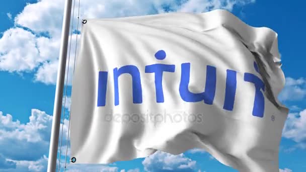 Waving flag with Intuit logo. 4K editorial animation — Stock Video