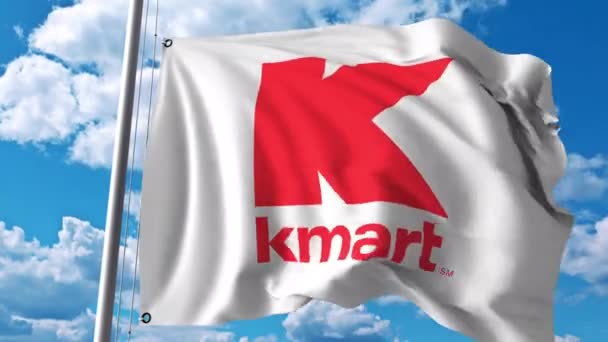 Acenando bandeira com o logotipo do Kmart. Animação editorial 4K — Vídeo de Stock