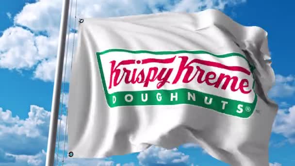 Bandera ondeando con el logotipo de Krispy Kreme. Animación editorial 4K — Vídeo de stock