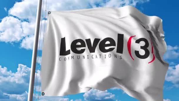 Bandera ondeante con logotipo de nivel 3 Comunicaciones. Animación editorial 4K — Vídeos de Stock