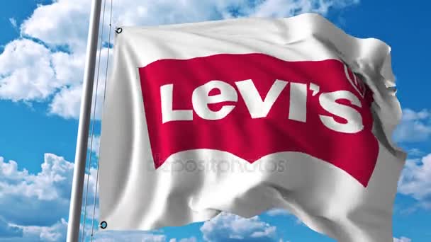 Bandera ondeando con el logotipo de Levi Strauss Co. Animación editorial 4K — Vídeo de stock