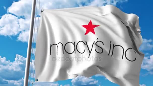 Lambaikan bendera dengan logo Macys Inc. Animasi editorial 4K — Stok Video