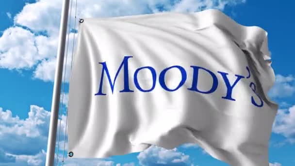 Bandera ondeante con logotipo de Moodys Corporation. Animación editorial 4K — Vídeo de stock