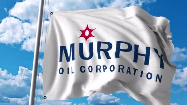 Fluturarea steagului cu logo-ul Murphy Oil. Animație editorială 4K — Videoclip de stoc