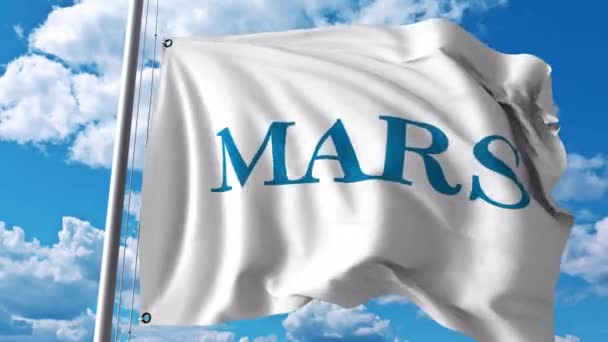 Flagge schwenkend mit eingearbeitetem Mars-Logo. 4k redaktionelle Animation — Stockvideo
