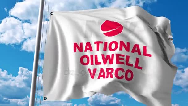 Bandera ondeando con el logotipo de National Oilwell Varco. Animación editorial 4K — Vídeos de Stock