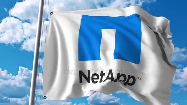 Wapperende vlag met Netapp logo. 4 k redactionele animatie — Stockvideo