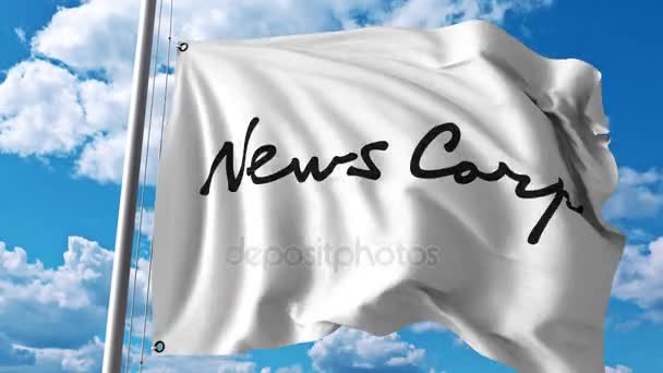 Bandera ondeando con el logotipo de News Corp. Animación editorial 4K — Vídeo de stock