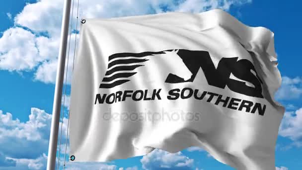 Bandera ondeando con el logo Norfolk Southern Railway. Animación editorial 4K — Vídeos de Stock
