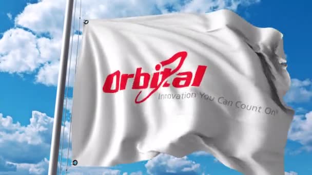 Bandiera sventolante con logo Orbital Sciences Corporation. Animazione editoriale 4K — Video Stock