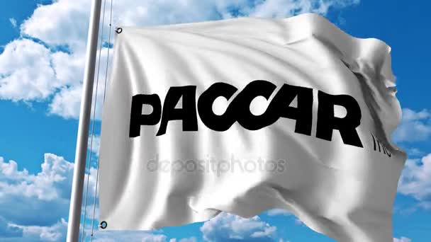 Bandera ondeante con logo Paccar. Animación editorial 4K — Vídeo de stock