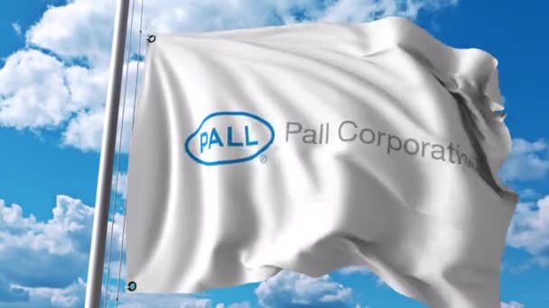 Bandera ondeando con el logotipo de Pall Corporation. Animación editorial 4K — Vídeos de Stock