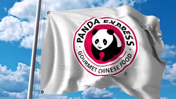 Bandeira ondulada com logotipo da Panda Express. Animação editorial 4K — Vídeo de Stock