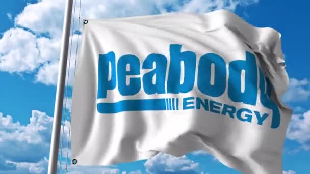 Bandera ondeante con logo Peabody Energy. Animación editorial 4K — Vídeo de stock