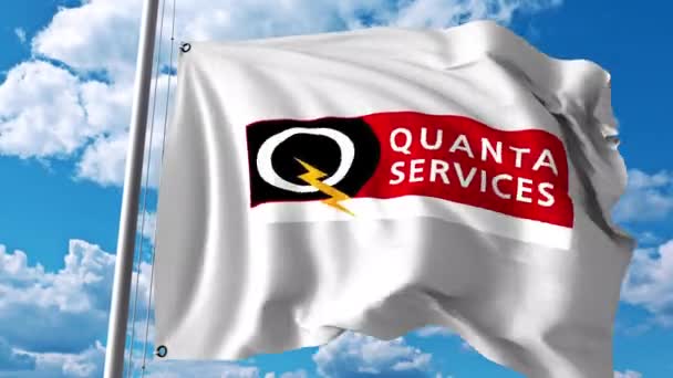 Vlající vlajka s logem Quanta služby. 4 k redakční animace — Stock video
