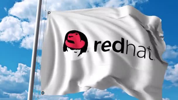 Bandiera sventolante con logo Red Hat. Animazione editoriale 4K — Video Stock