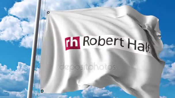 Mengibarkan bendera dengan logo Robert Half International. Animasi editorial 4K — Stok Video