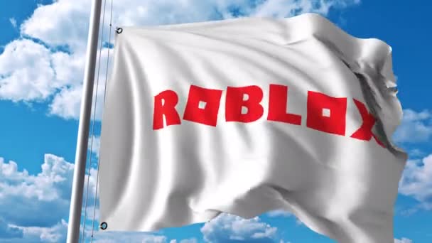 Bandiera sventolante con logo Roblox. Animazione editoriale 4K — Video Stock