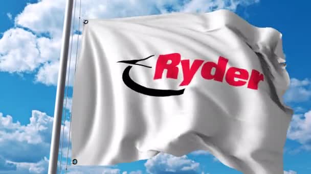 Macha flagą z Ryder logo. 4 k redakcji animacji — Wideo stockowe