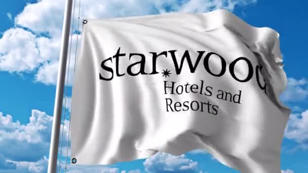 Bandera ondeante con logo Starwood. Animación editorial 4K — Vídeo de stock