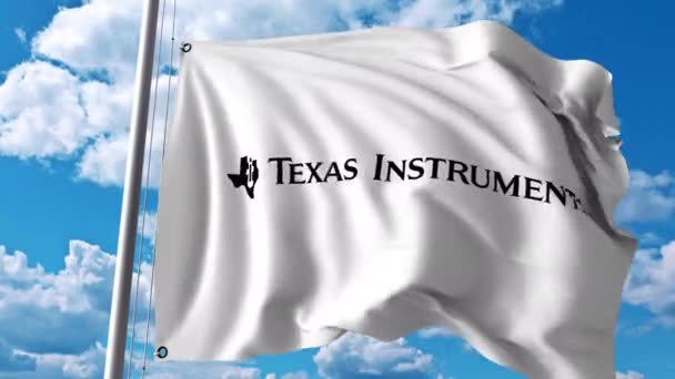 Bandera ondeante con logotipo de Texas Instruments. Animación editorial 4K — Vídeos de Stock