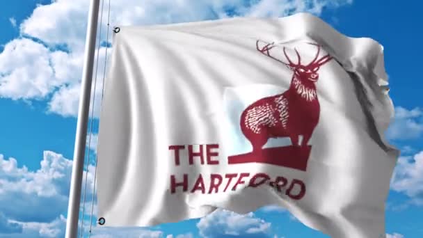Bandera ondeando con el logotipo de Hartford. Animación editorial 4K — Vídeo de stock