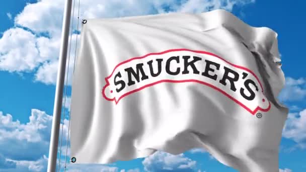 Bandiera sventolante con il logo della J. M. Smucker Company. Animazione editoriale 4K — Video Stock
