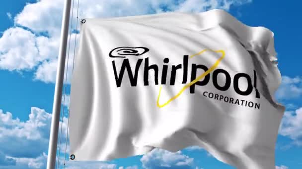 Bandiera sventolante con logo Whirlpool Corporation. Animazione editoriale 4K — Video Stock