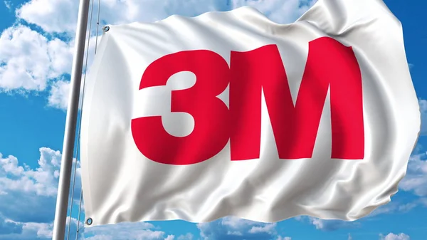 Bandiera sventolante con logo 3M Company. Rendering 3D editoriale — Foto Stock