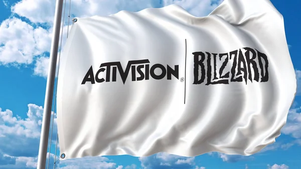 Bandiera sventola con logo Activision Blizzard. Rendering 3D editoriale — Foto Stock