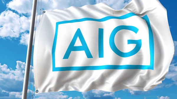 American International Group logolu bayrak sallıyor. Editoial 3d render — Stok fotoğraf