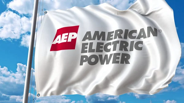 Acenando bandeira com logotipo da American Electric Power. Renderização 3D editorial — Fotografia de Stock