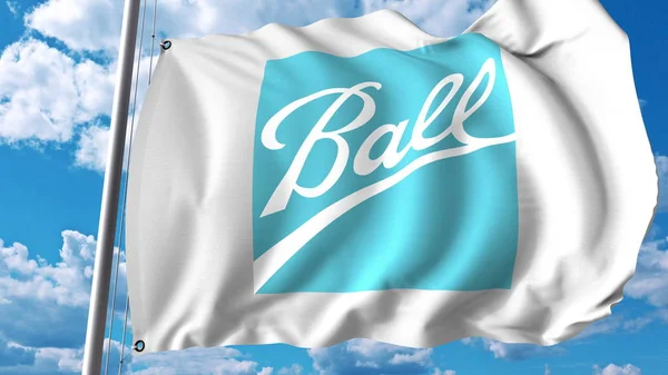 Macha flagą z logo Ball Corporation. Renderowania Editoial 3d — Zdjęcie stockowe