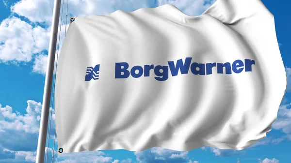 Bandiera sventolante con logo BorgWarner. Rendering 3D editoriale — Foto Stock
