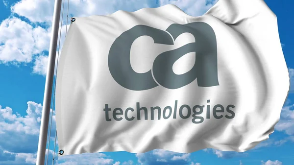 Розмахуючи прапором з логотипом Ca технології. Editoial 3d візуалізації — стокове фото