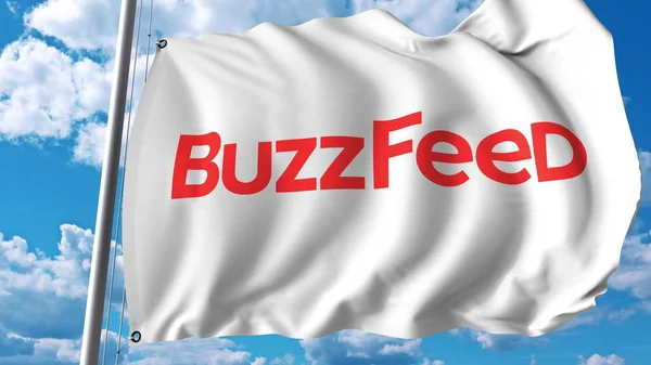 Bandera ondeante con logo Buzzfeed. Representación editorial 3D — Foto de Stock