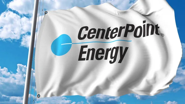 Размахивание флагом с логотипом CenterPoint Energy. Трехмерная рендеринг — стоковое фото