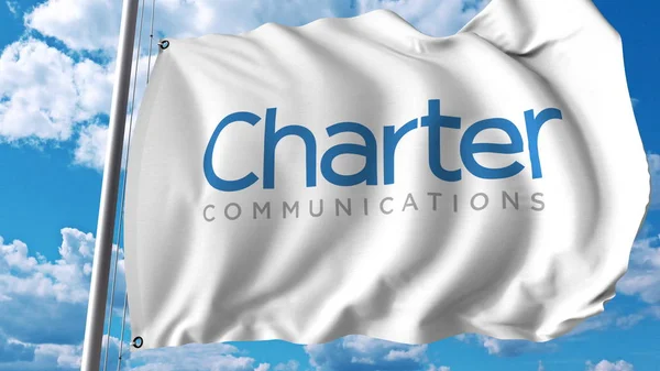 Sventolando bandiera con logo Charter Communications. Rendering 3D editoriale — Foto Stock